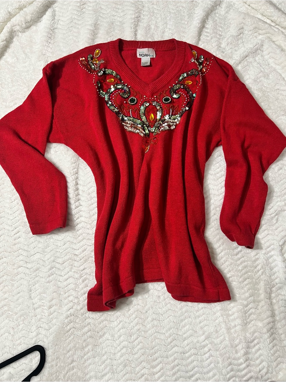 Vintage red  Embellished V-Neck Sweater